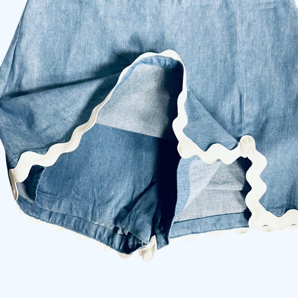Aaron & Amber Denim Blue Mini Skort With White Ric Rac Trim Size Small - Picture 4 of 6